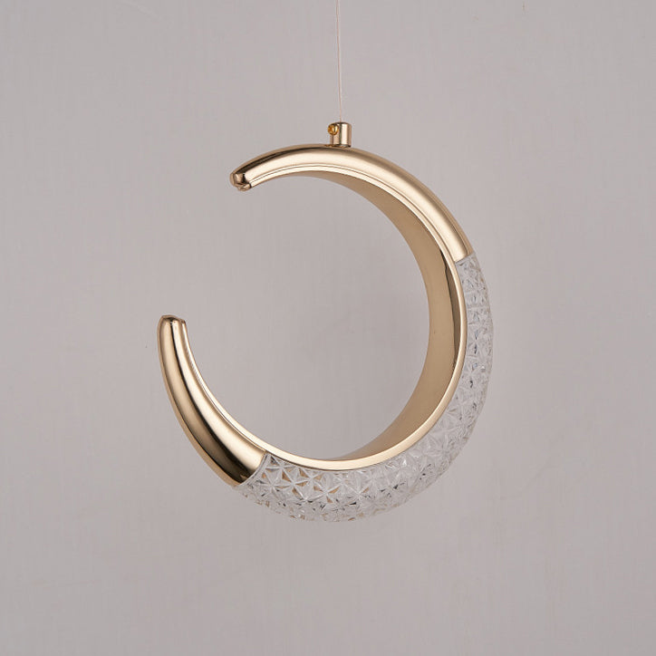Contemporary Scandinavian Moon Circle Alloy PMMA LED Pendant Light For Bedroom