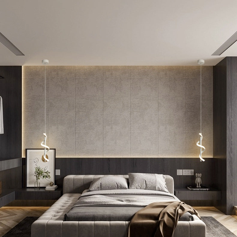 Lustre à LED en spirale en aluminium minimaliste moderne avec bande en silicone pour salon 