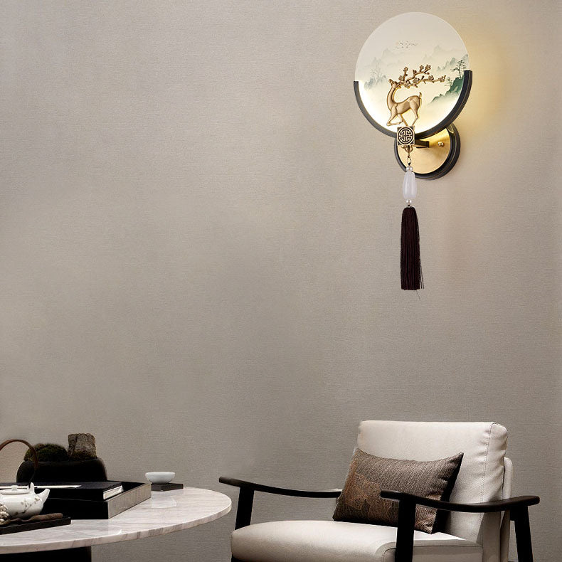 Modern Transitional Round Fawn All Copper Glass Silicone LED Wall Sconce Lamp For Living Room