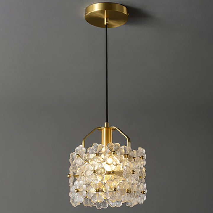Suspension à 1 lumière avec matériel en cristal rond à pétales de fleurs traditionnelles françaises pour chambre 