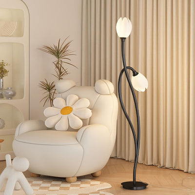 Contemporary Creative Tulip Iron Rolled Plastic 1-Light Standing Floor Lamp For Living Room