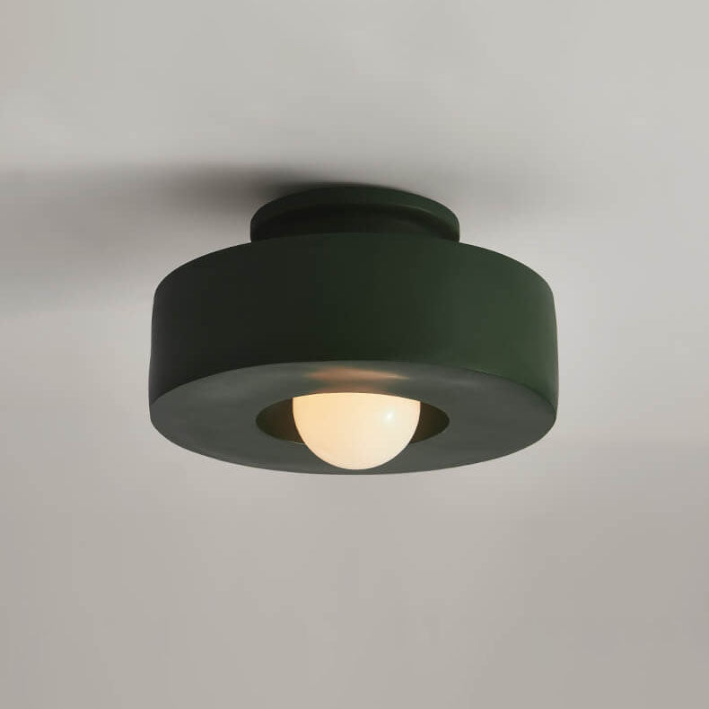 Nordic Vintage Resin Round  Drum 1- Light Semi-Flush Mount Ceiling Light