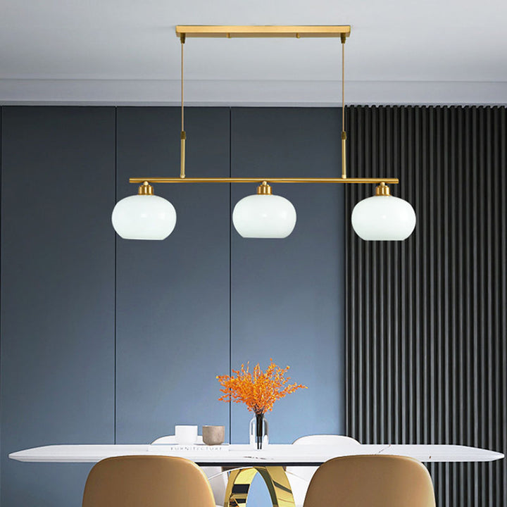 Modern Minimalist Long Oval Copper Glass 3-Light Island Light Chandelier For Dining Room