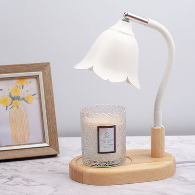 Modern Art Deco Floral Wood Iron 1-Light Aroma Melt Wax Table Lamp For Bedroom