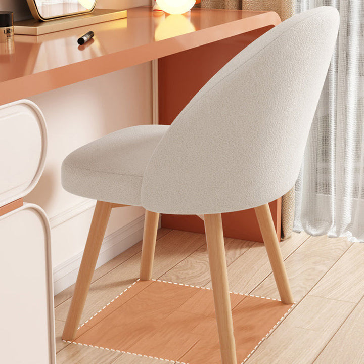 Contemporary Nordic Curved Linen Sherpa Fabric Upholstered Beech Wood Legs Vanity Stool Backrest For Bedroom