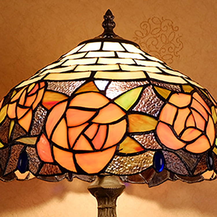 Traditionelle Tiffany Vintage Rose Buntglas 1-Licht Tischlampe fürs Arbeitszimmer 