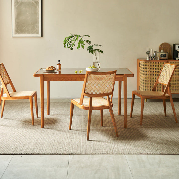 Traditional Vintage Rattan Weaving Ash Wood Frame Dining Chair Backrest For Dining Room