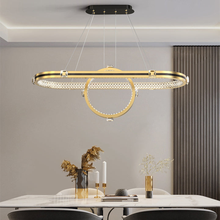 Contemporary Luxury Aluminum Acrylic Oval Ring LED Island Light Chandelier For Dining Room