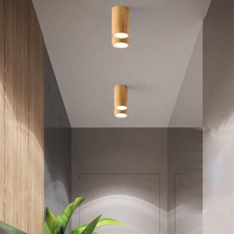 Nordic Creative Log Wood Tube LED Flush Mount Ceiling Light