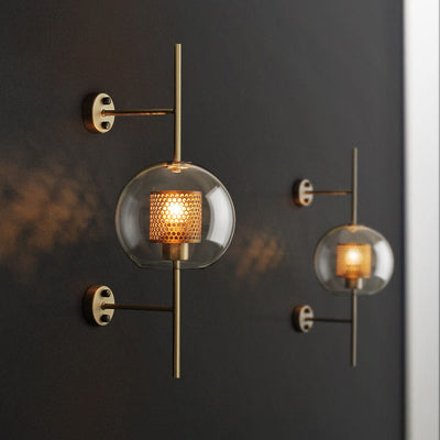 Contemporary Industrial Iron Finish Frame Spherical Glass Shade 1-Light Wall Sconce Lamp For Bedroom