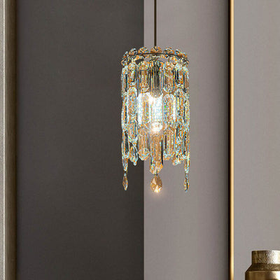 Suspension moderne en cristal cylindrique à 1 lumière pour salon 