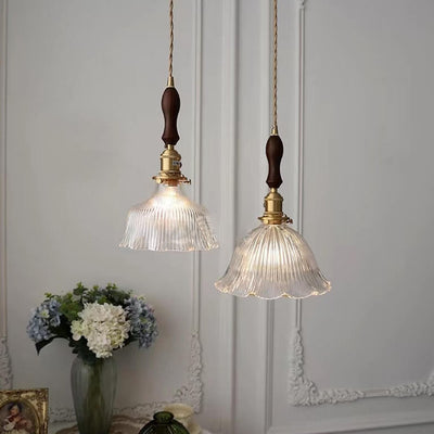 Luz colgante de 1 luz de vidrio de nogal de cobre minimalista moderno nórdico 