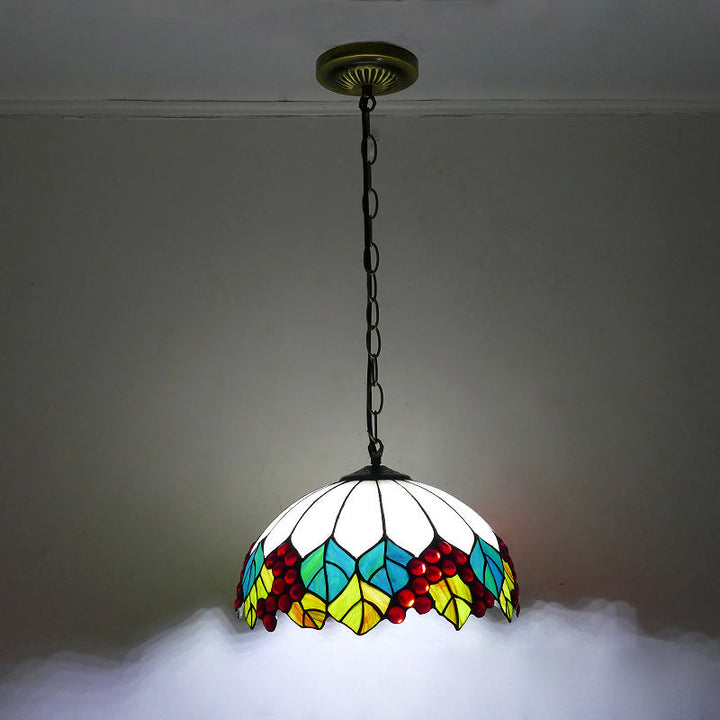 Traditional Tiffany Round Dome Iron Glass 1-Light Pendant Light For Living Room