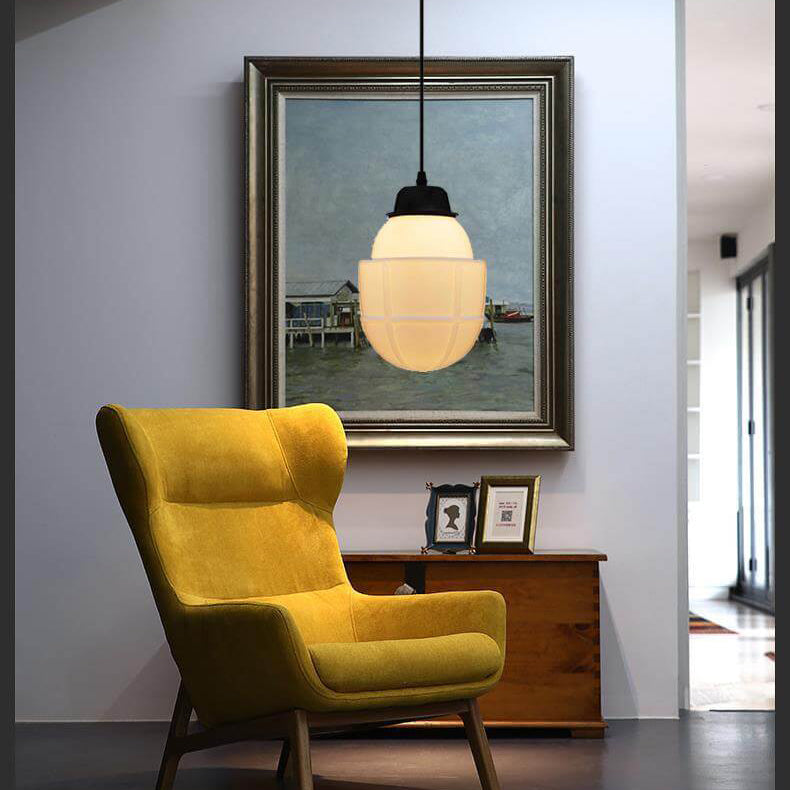 Traditional European White Hardware Glass Geometric Jar 1-Light Pendant Light For Living Room
