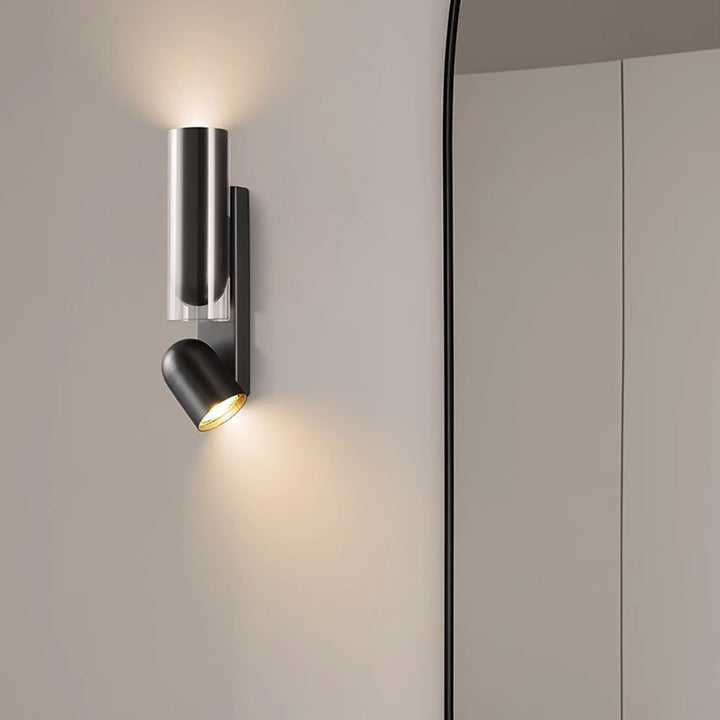 Lampe murale à deux lumières en verre et métal cylindrique rotatif moderne minimaliste pour chambre 