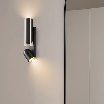 Moderne minimalistische drehbare Zylinder Metall Glas 2-Licht Wandleuchte Lampe für Schlafzimmer 