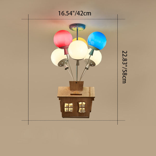 Zeitgenössische kreative bunte Acrylballon-Blockhütte 7/9-Licht Kinder-Halbeinbau-Deckenleuchte für Schlafzimmer 