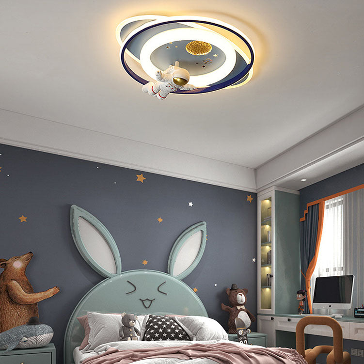 Modern Creative Kids Iron Cartoon Astronaut Rocket LED Flush Mount Ceiling Light