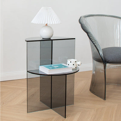 Table d'appoint semi-circulaire scandinave contemporaine en acrylique à 2 niveaux pour salon 