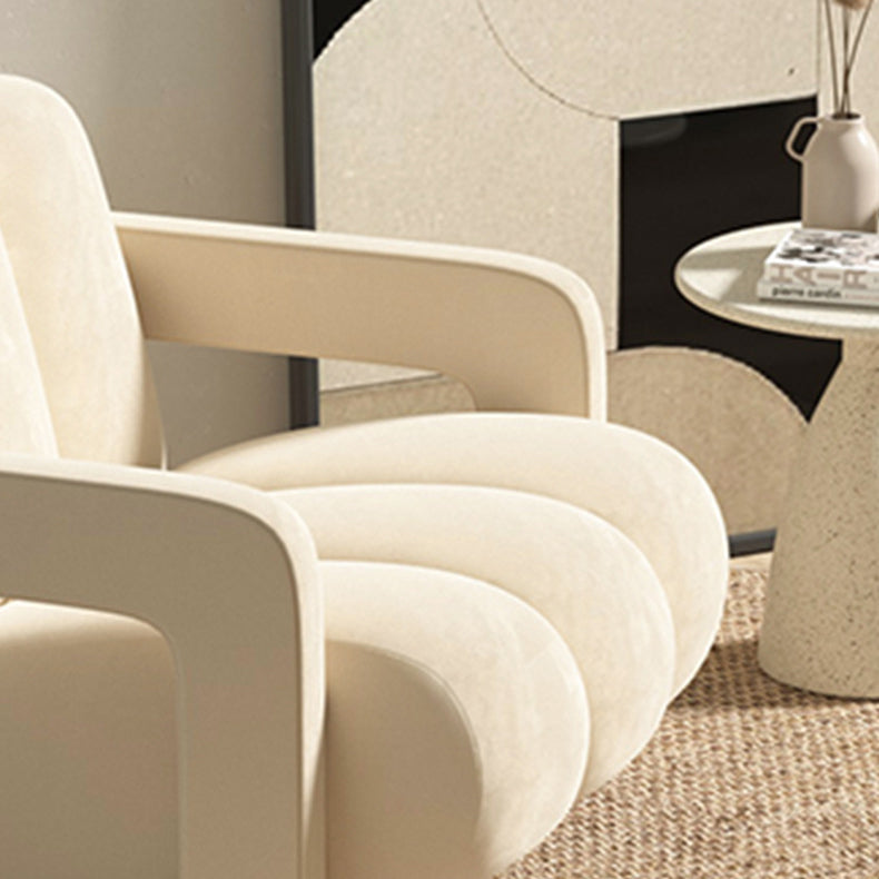 Sillón individual contemporáneo escandinavo de terciopelo y tejido sherpa con madera y espuma, con respaldo y reposabrazos, para sala de estar 