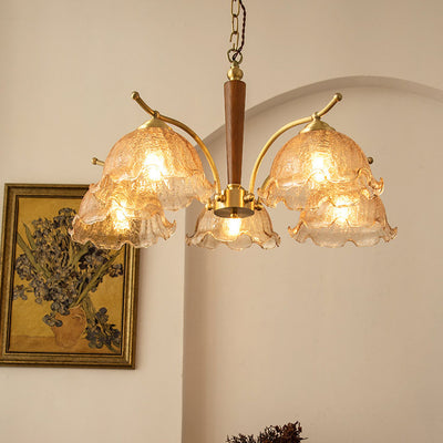Traditional Vintage Petals All Copper Log Glass 3/5 Light Chandelier For Living Room