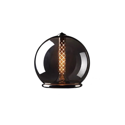 Moderne minimalistische geometrische rauchgraue Glas-Hardware-LED-Tischlampe für das Home Office 