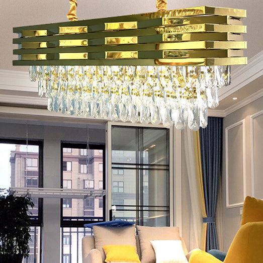 Contemporary Luxury Square Stacked Branch Crystal Metal Stainless Steel 5/7/8/9-Light Chandelier For Living Room