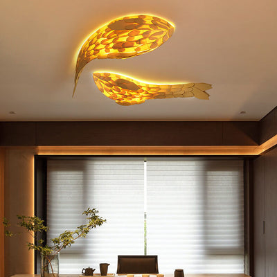 Modern Decorative Carp Linden Wood Hardware 2-Light Wall Sconce Lamp