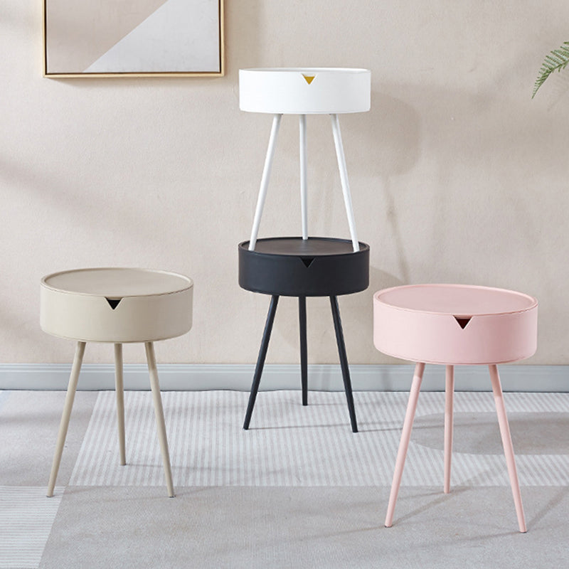 Modern Minimalist Round Tripod PP Plastic Iron Nightstand 1-Storage For Bedroom