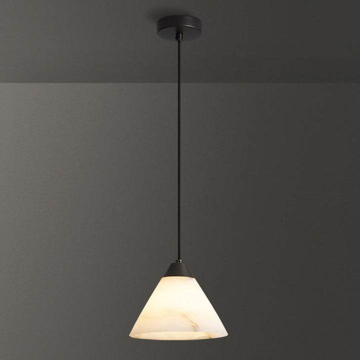 Lumière Suspendue Moderne Minimaliste Cylindre Cône Demi-Ronde en Cuivre et Pierre à 1 Ampoule Pour Chambre 