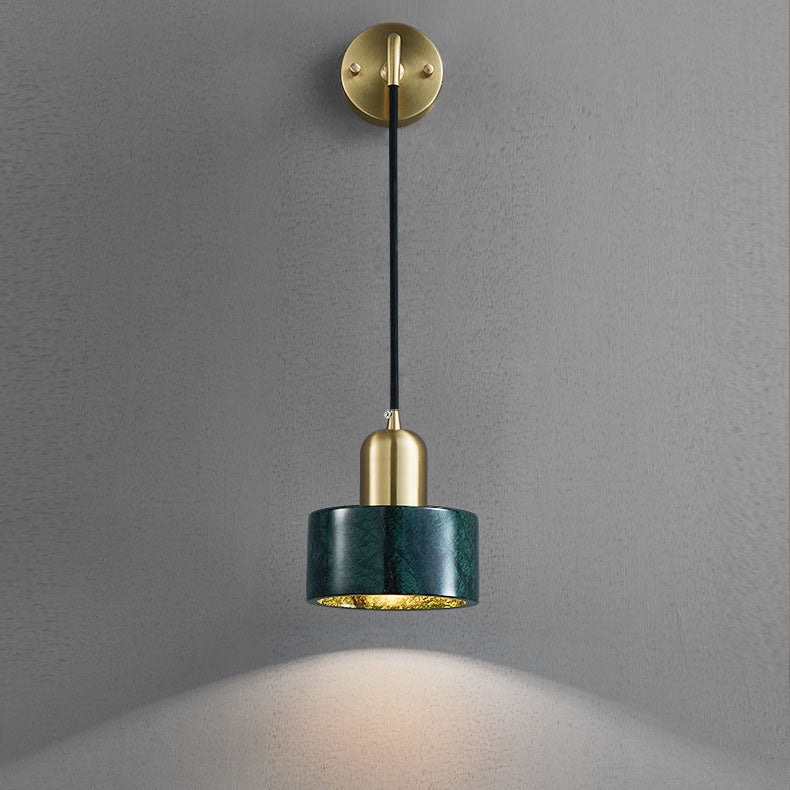 Modern Minimalist Cylinder Iron Marble 1-Light Wall Sconce Lamp For Bedroom