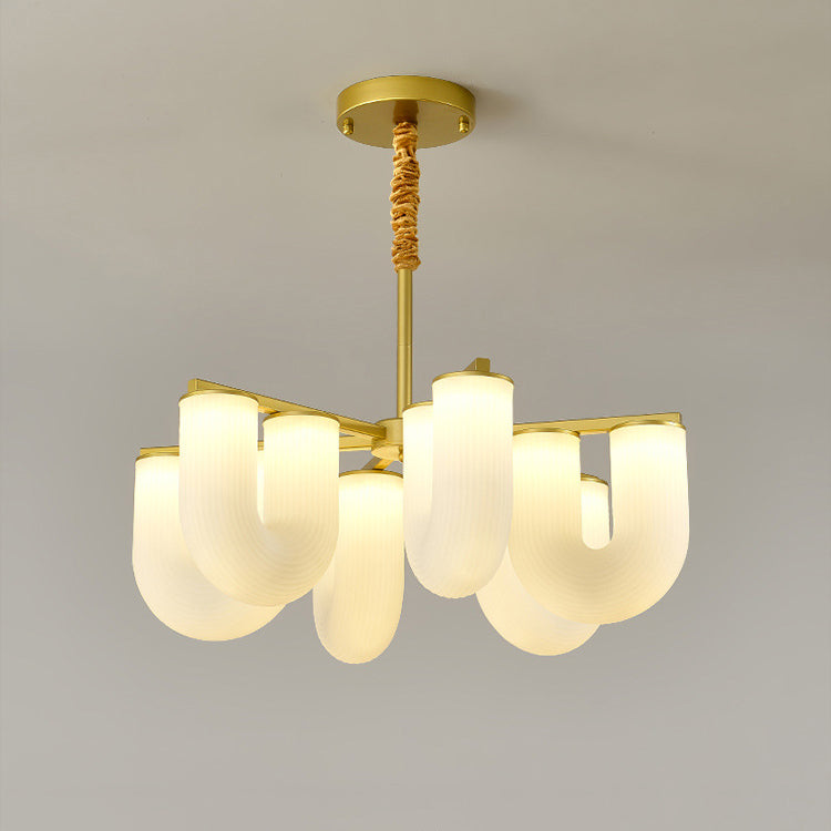 Moderner Mid-Century Pipe Geometrischer Eisen PE LED Kronleuchter für Wohnzimmer 