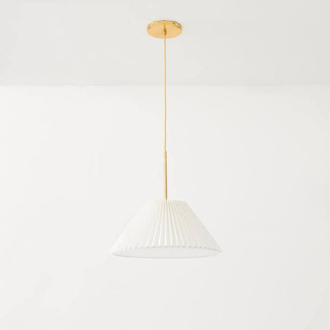 Contemporary Scandinavian Pleated PVC Fabric Hardware Drum Cone 1-Light Pendant Light for Living Room