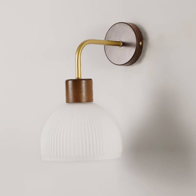 Lampe murale à 1 lumière avec abat-jour en verre en demi-cercle en bois massif japonais traditionnel pour chambre à coucher 