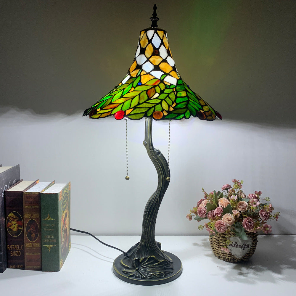 Lampe de table à deux lumières avec feuilles de fleurs en corne en verre d&
