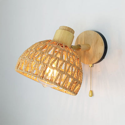 Traditionelle Bauernhaus Papier Rattan Weben Aushöhlen Kuppel 1-Licht Wand Leuchte Lampe Für Schlafzimmer 