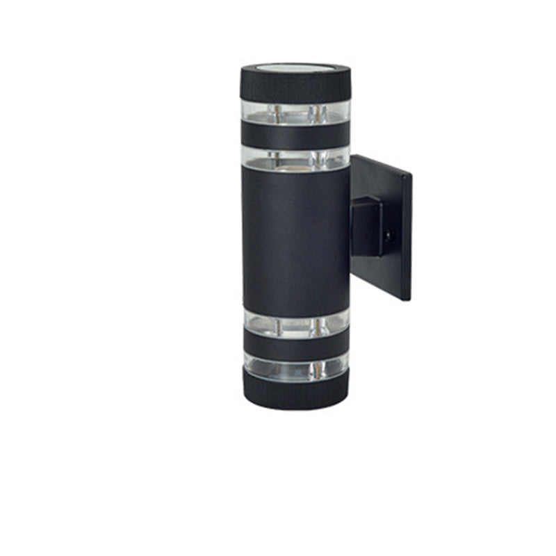 Lampe applique murale 2 lumières cylindrique en aluminium, fer, acrylique et verre étanche de simplicité moderne pour patio extérieur 