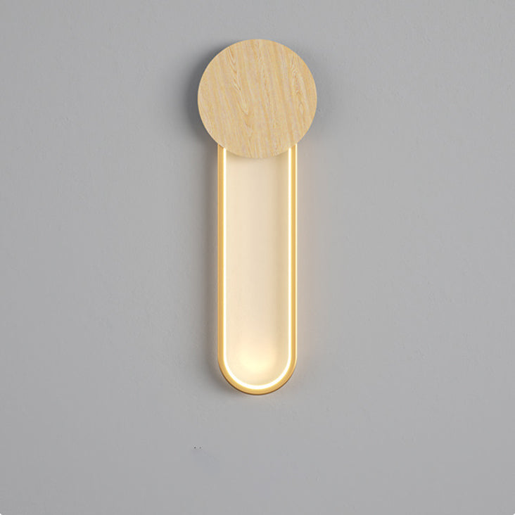 Moderne minimalistische runde ovale Holzmaserung Eisen LED Wandleuchte Lampe für Wohnzimmer 