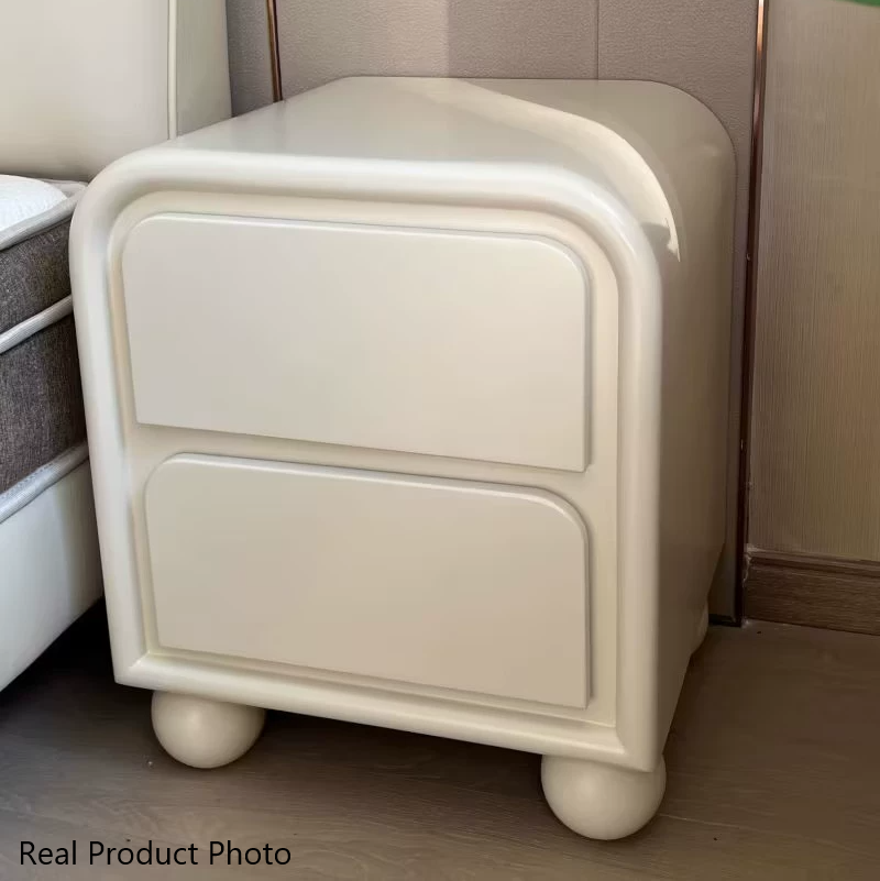 Traditional French MDF PVC Spherical Square Nightstand With 2 Drawers For Bedroom