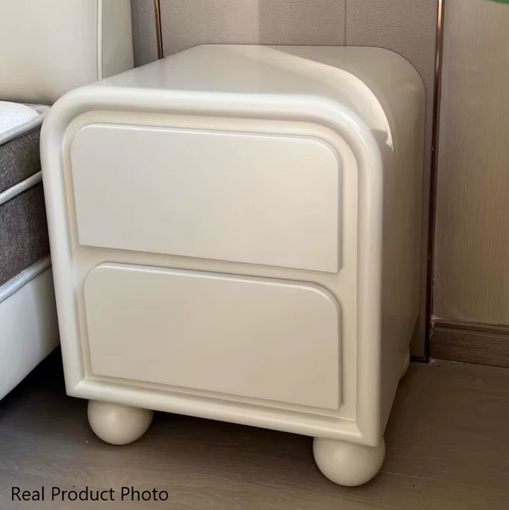 Traditional French MDF PVC Spherical Square Nightstand With 2 Drawers For Bedroom