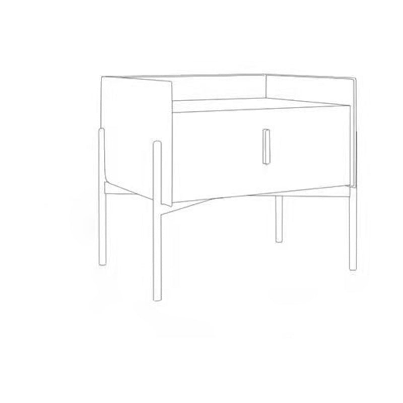 Contemporain scandinave rectangulaire en cuir acier au carbone métal 1-tiroir pour table de chevet 