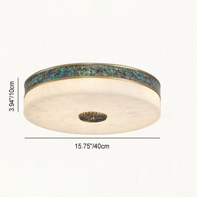 Modern Transitional Round All Copper Marble LED Flush Mount Ceiling Light For Bedroom