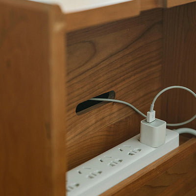 Table de chevet contemporaine rétro carrée en bois massif à 2 tiroirs pour chambre 
