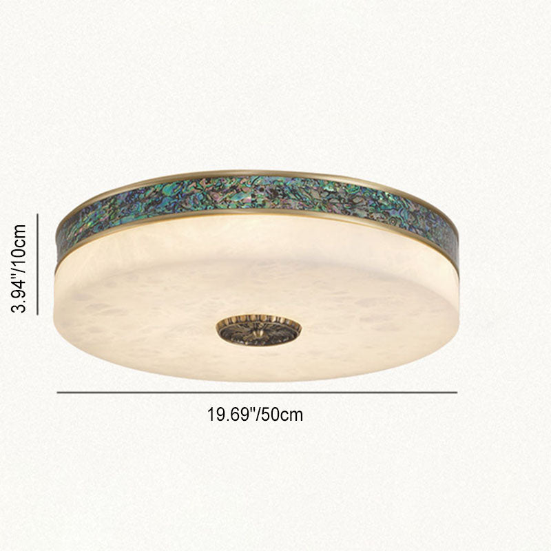 Plafonnier LED Rond en Cuivre et Marbre Moderne Transitionnel pour Chambre 