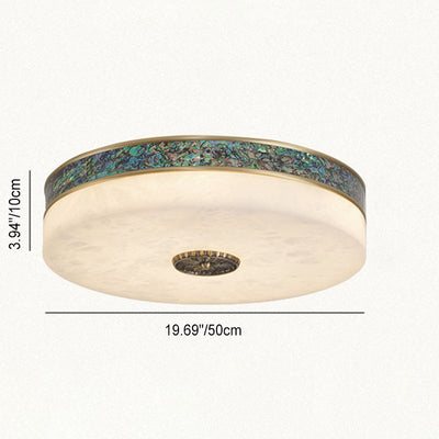 Modern Transitional Round All Copper Marble LED Flush Mount Ceiling Light For Bedroom