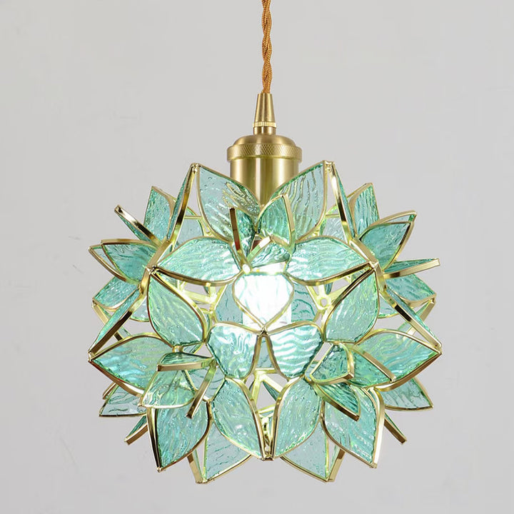 French Luxury Glass Gardenia Petal Ball 1-Light Pendant Light