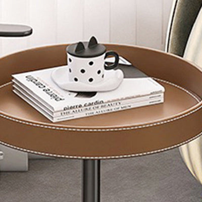 Table d'appoint ronde moderne minimaliste en cuir et acier inoxydable pour salon 