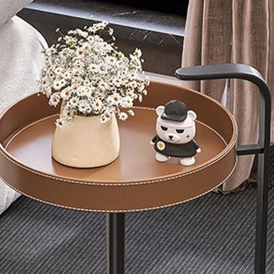 Table d'appoint ronde moderne minimaliste en cuir et acier inoxydable pour salon 