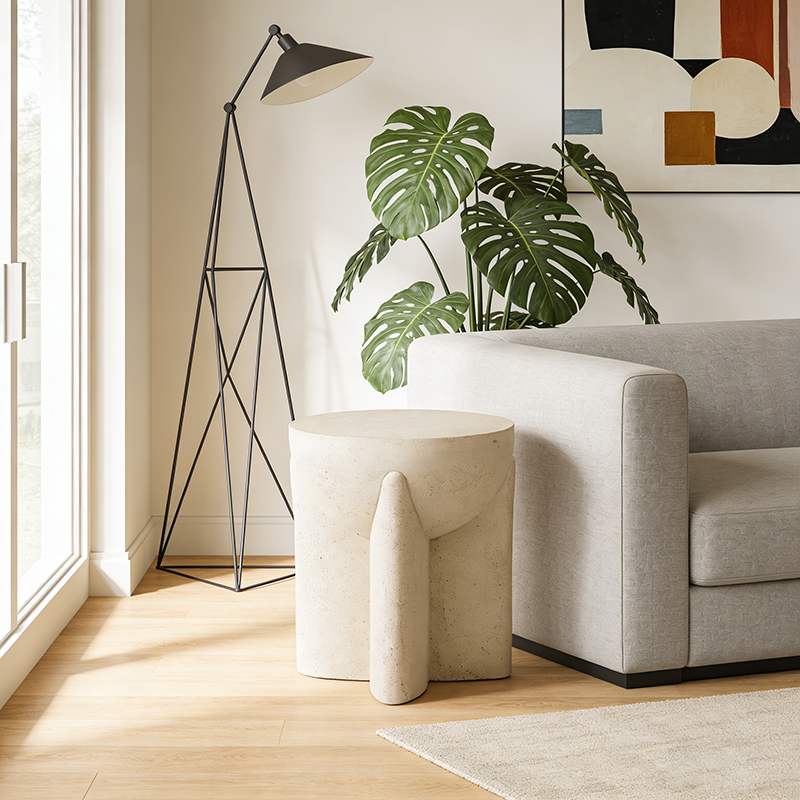 Modern Minimalist Cream Travertine Round Refined Side Table Solid Stone Accent End Table For Living Room &amp; Bedroom