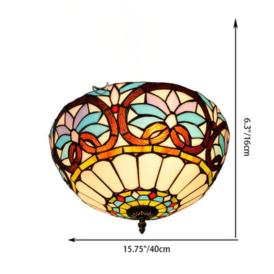 Tiffany Creative Stained Glass Semicircle 3-Light Flush Mount Ceiling Light